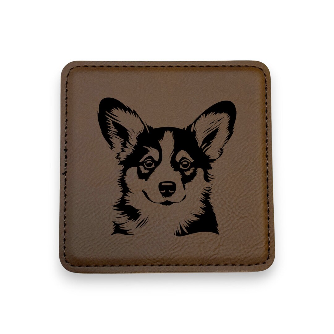 Coaster - Corgi - SET OF 2 - Leather or Stitched Cork Coaster - Corgi - SET OF 2 - Leather or Stitched Cork
